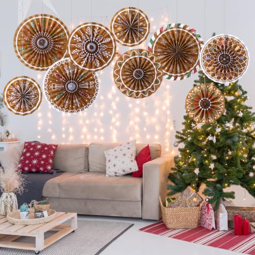 Image of Outus 9 Pcs Christmas Hanging Decoration Candy Paper Fans Decor Gingerbread