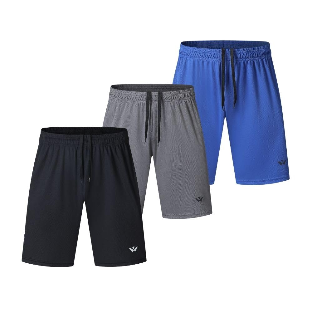 Lot de 3 shorts de course à pied avec deux poches à séchage rapide pour jogging, entraînement, entraînement