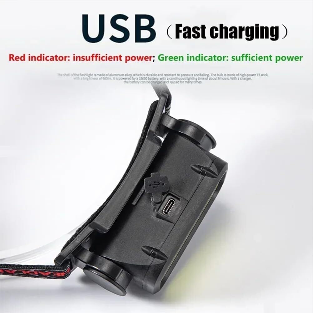 Lampe Frontale Portable COB Rechargeable par USB, idéale for Le Camping, la pêche ou l'escalade
