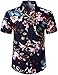 JOGAL Herren Floral Blumenmuster Kurzarm Hawaiihemd Large Schwarz Blau
