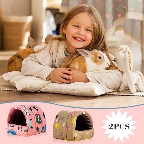 HMCEY 2 Stück Kuschelhöhle Meerschweinchen Bett,Kaninchen Bett Waschbar,Kaninchen Höhle Stoff,Hasenbett Winter,Haus Meerschweinchen Versteck,Haustier Schlafsack für Chinchilla, Lgel, Frettchen
