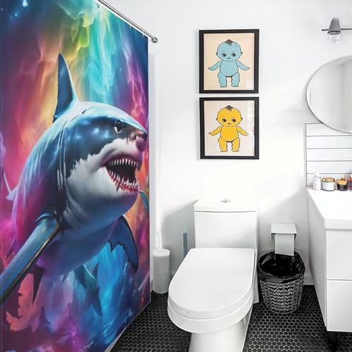 Rideau de douche requin en tissu polyester lavable imperméable 122x183cm avec 12 crochets
