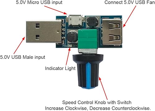 Miniatura 3 de Paquete de 2 controladores de ventilador USB, regulador de velocidad continuo, regulador de velocidad de aire, regulador de enfriamiento de volumen