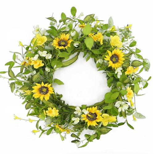 WreathDream Spring Wreath for Front Door Summer Sunflower Wreath with Flower for Front Door Indoor Outdoor Wedding Anniversary Party Home Wall Window Festival Decoration