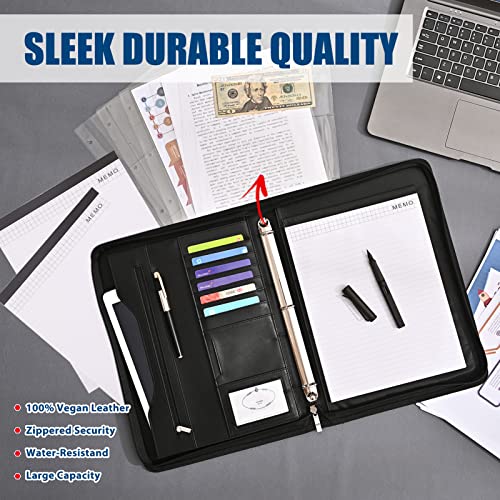 3-ring padfolio portfolio binder organizerpu leather folder binder business planner notebook zippered portfolio for womenmen with document sleevelettera4 size clipboard
