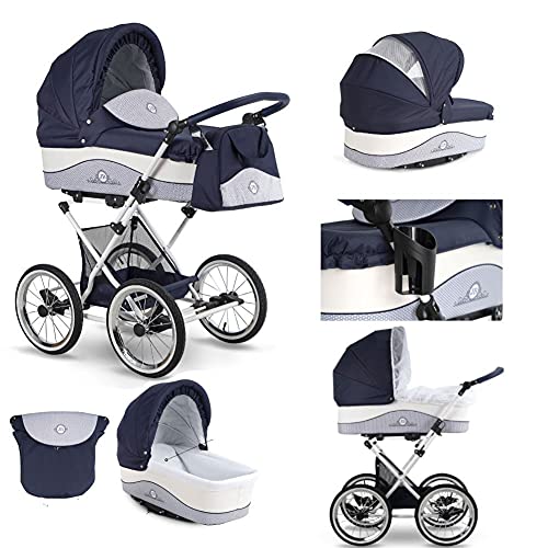 Retro Kinderwagen 3in1 2in1 4in1 isofix Luftreifen 6 Farben J.Baronessa by Lux4Kids Black JBN 11 2in1 ohne Babyschale