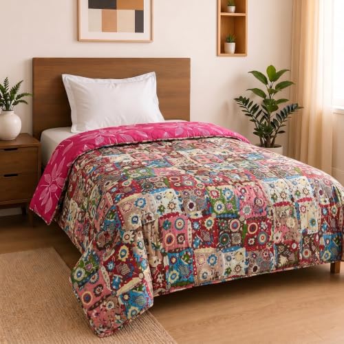 Image of Mafatlal 120 GSM Ultra Reversible Comforter, Soft Lightweight Microfiber Quilt /Blanket /Dohar for Single Bed AC Room (90 x 60 Inches) | varicolored