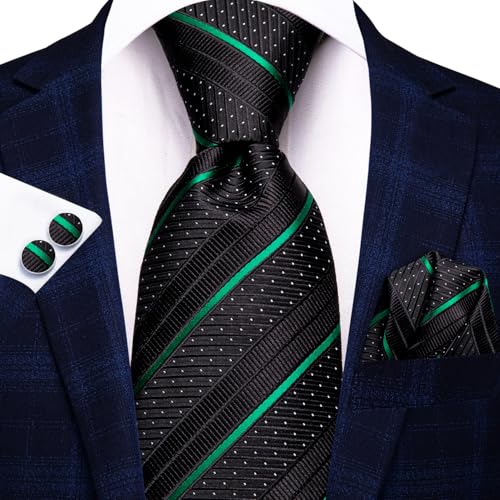 Image of Dubulle Silk Ties Set for Men Formal Paisley Striped Necktie Pocket Square Cufflinks 3PCS Sets Wedding Business Party