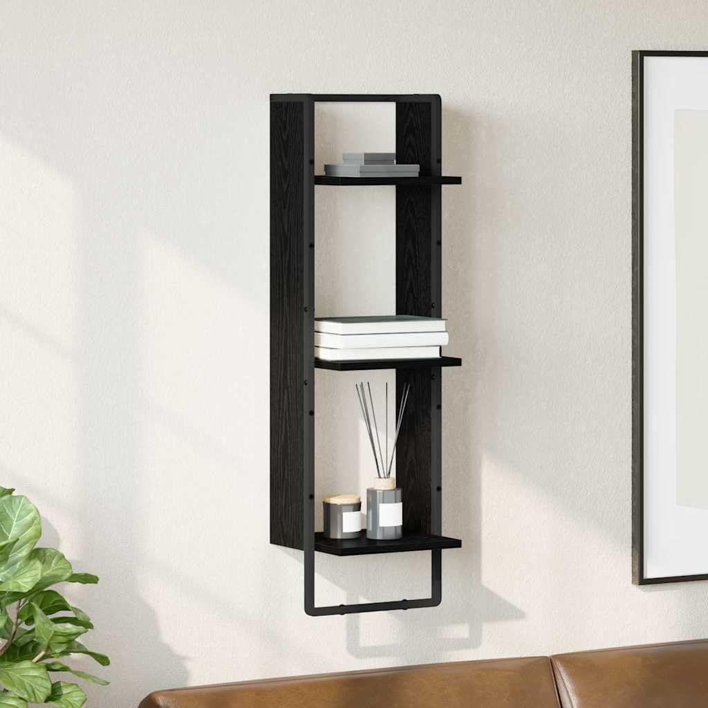 Estante de pared de pared de roble negro 30 x 25 x 100 cm, estante flotante con 3 baldas, sistema moderno de pared para salón, cocina, oficina, práctico estante de pared para montaje en pared