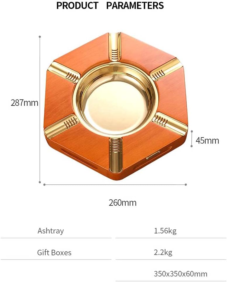 Cigar Ashtray, Metal Cigar Wood Cigar Groove, Suitable for Hotel Decoration and Home, Gift Box Packaging (26028745mm)