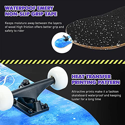 Skateboard, 31 x 8 inch compleet skateboard, 8-laags esdoorn houten dek dubbele trap standaard skateboards voor kinderen… - Afbeelding 6