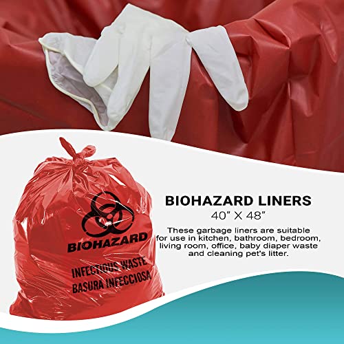 Image of APQ Pack of 25 Red Biohazard Waste Bag Liners 40 x 48 High Density Disposable Plastic Lab Bags 40x48 16 Micron 55 - 75 Preprinted Poly Waste Bags for Lab Health Applications, Wholesale Price