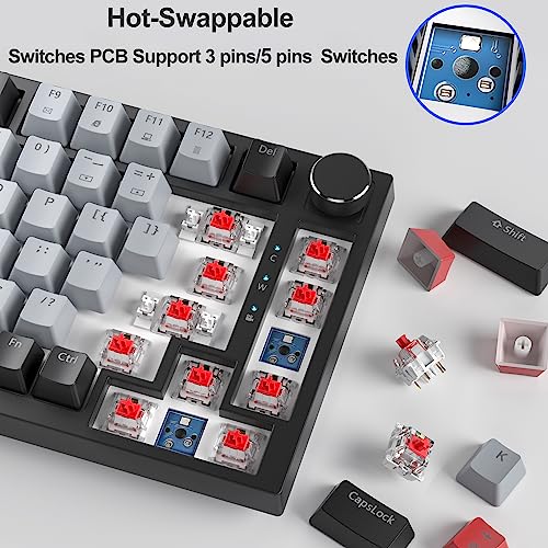 Image of Fogruaden Wired 75% Mechanical Keyboard, Hot Swappable Gasket Mount With Red Switch, RGB Backlit 82 Keys TKL, NKRO Compact Gaming With Knob (Dolch)