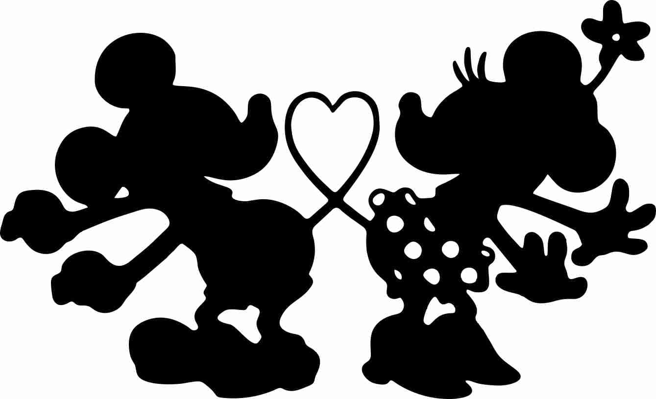 Adhesivo Mickey y Minnie Love Corazón Old Style – Adhesivo para Coche Moto Muebles – Disney Comics Cartoon Dibujos Animados Sticker Negro