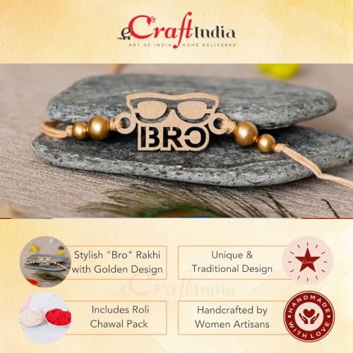 Image of eCraftIndia Golden Designer Bro Kids Rakhi with Roli Chawal Pack | Raksha Bandhan Rakhi