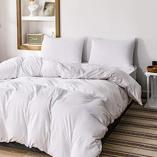 Janzaa Velvet Duvet Cover Set, 3 Pieces Flannel Queen White Duvet Cover