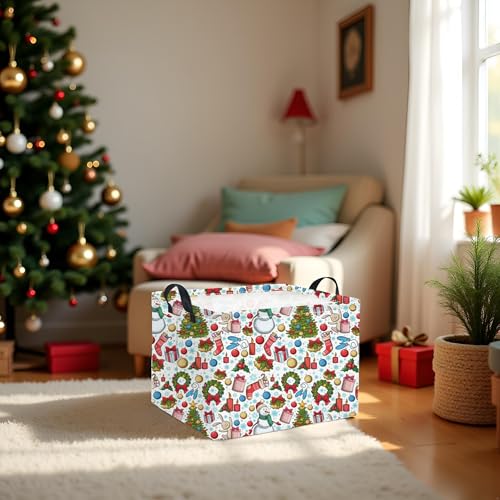 Image of Rectangular Christmas Basket Trick or Treat Spooky Boo Basket with Handles for Women Girls Cute Storage Bin Organizer(Snow Christmas)