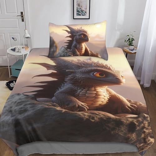 Parure de lit dragon impression 3D premium housse de couette microfibre single - 5