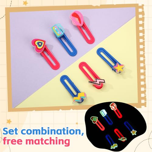 6 Piezas Pinzas de Pelo Luminosas de los 80s y 90s para Niñas y Mujeres, Accesorios de Pelo Retro que Brillan en la Oscuridad, Estilo Casete, Corazón, Estrella, Labios y Rayo Neon para Conciertos y Fiestas miniatura 4