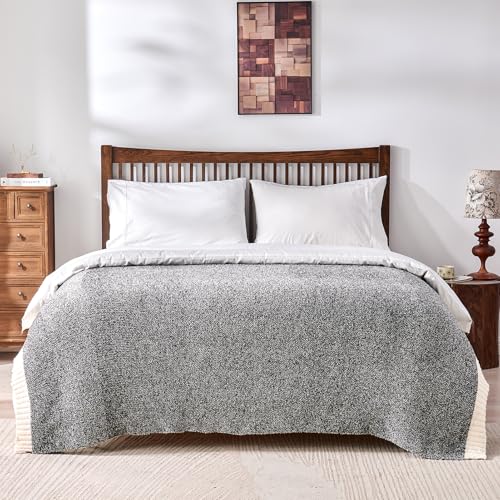 Image of CozeCube Reversible Knitted Throw Blanket, Black White Melange 50 inchx60 inch