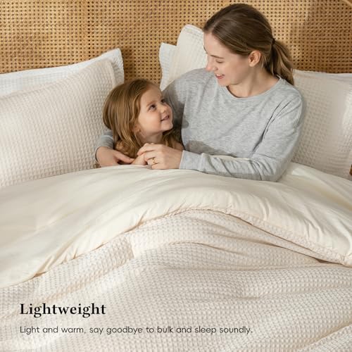 Image of David's Home Textured Summer Waffle Weave Comforter Set, Twin Cannoli Cream | Cozy Soft Lightweight Breathable Fluffy Durable Hotel Bedding with Pillow Sham for All Season, Luxury Home Decor, Giftable