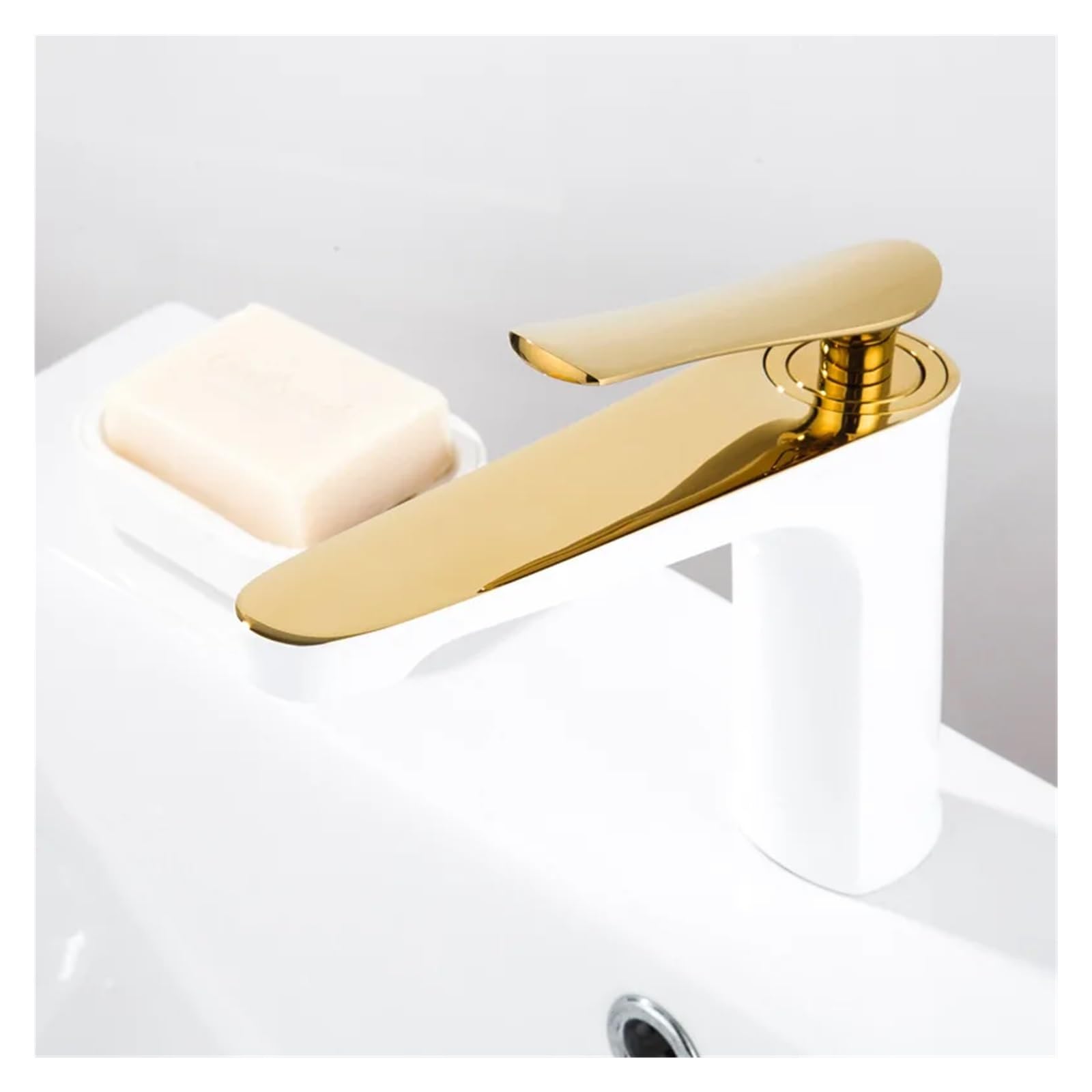 Robinet de lavabo mitigeur salle de bains blanc or pour toilette eau chaude et froide monocommande