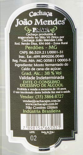 Cachaça Joao Mendes Prata 970Ml