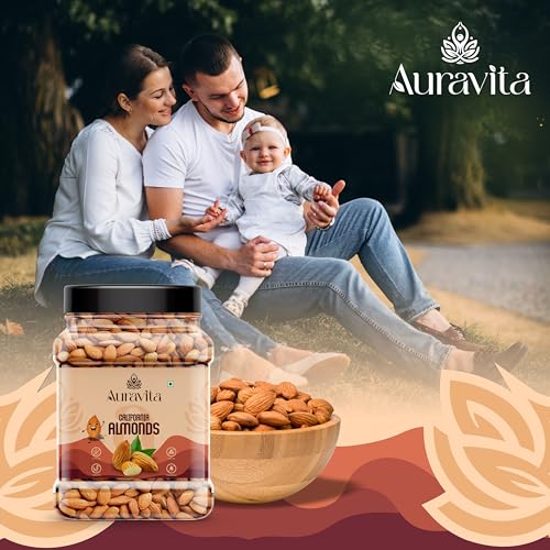 Image of Auravita California Almonds 500gm | Crunchy & Healthy Dry Fruit, Premium Badam Giti for Daily Nutrition | Healthy Diet Snacking Resealable Jar Pack