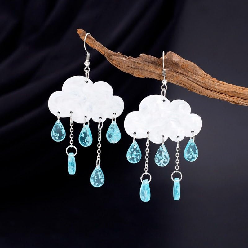 Ximimark 2pc Cute Creative Raindrops Fashion Water Drops Earrings+Acrylic Cloud Lightning Design Dangle Earrings Personality Funny Creative Ear Jewelry Retro Cute Sweet Style Charming Female Gift4