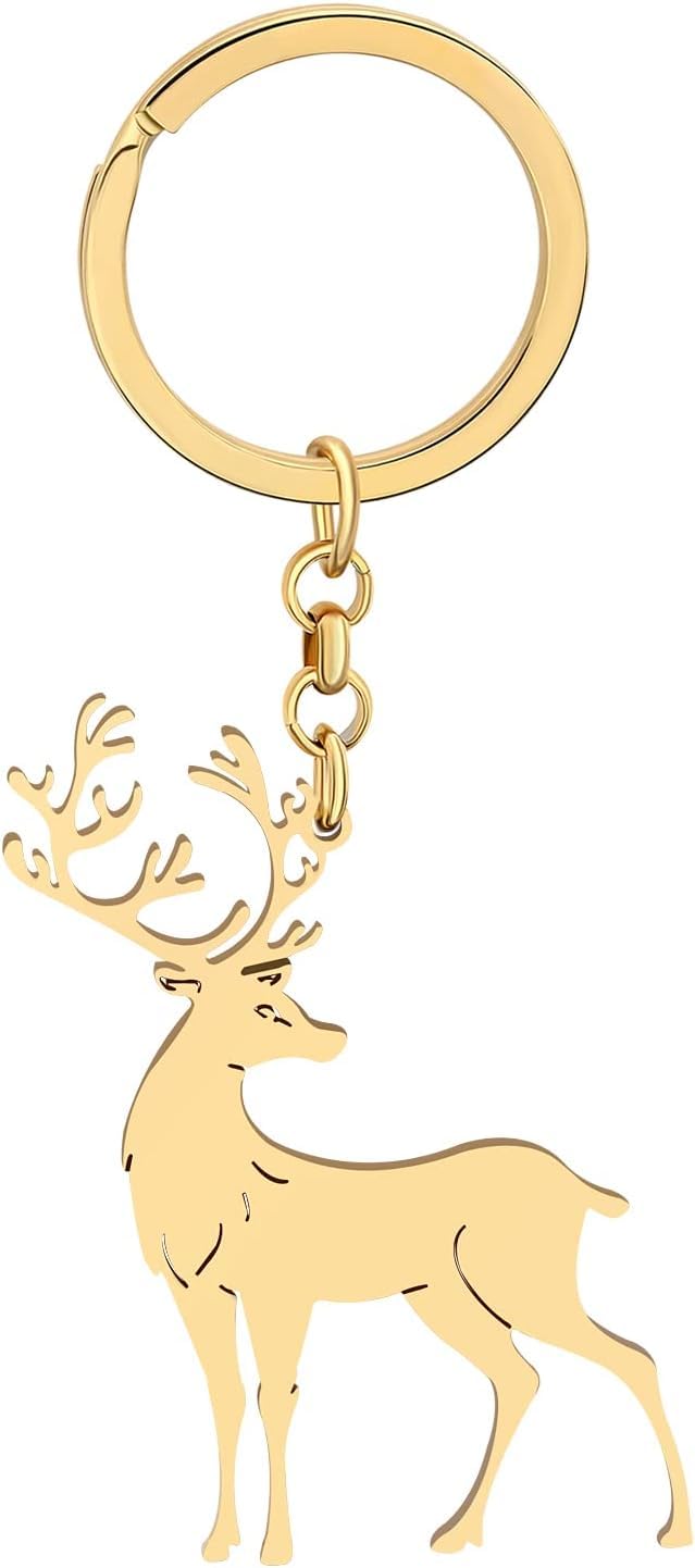 SIlver Valley Elegant Deer Keychain, Gold-Toned Metal, Antler