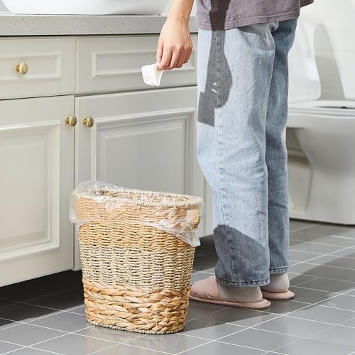 Image of Ziliny 2 Pcs Wicker Trash Can with 50 Tarsh Bags, Classic Style, Mix Color
