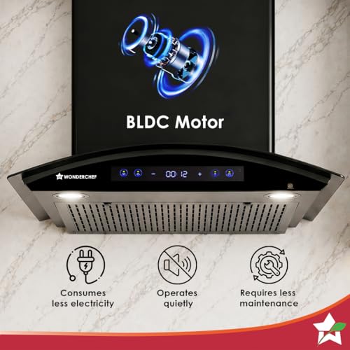 Image of Wonderchef Ultra Curve 60cm Filterless Auto-clean Kitchen Chimney with Oil Collector, BLDC Motor, Suction 1700 m3 /hr, Motion Sensor + Touch Control, 15-Yr Warranty on Motor & 5-Yr Comprehensive, Black