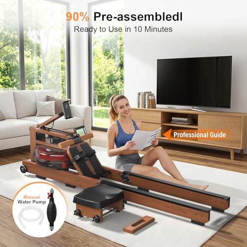 Rowing Machines for Home,Water Rowing Machine with Foldable Design,400LBS Capacity,LCD Monitor,Smooth Glide Rails,Comfortable Seat,Free App(Bluetooth) Supported for Immersive Water Rower&Home Gym