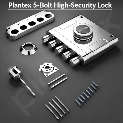 Image of Plantex Main Door Deadbolt Lock Five Bullets /Stainless Steel Penta Bolt /Door Lock Set with 4 Pin Cylindrical Keys with 5 Years of Warranty (Matt)