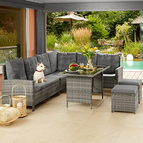 tectake-800824-Conjunto-de-ratan-Sofa-de-Esquina-para-jardin-Mueble-de-Exterior-para-terraza-con-Mesa-y-Cojines-Gris-Gris-Claro