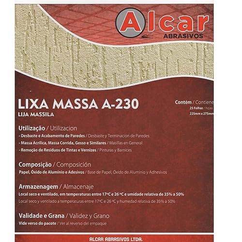 Lixa Parede Massa Corrida Gesso Drywall Madeira Kit 25 Folha grão 220