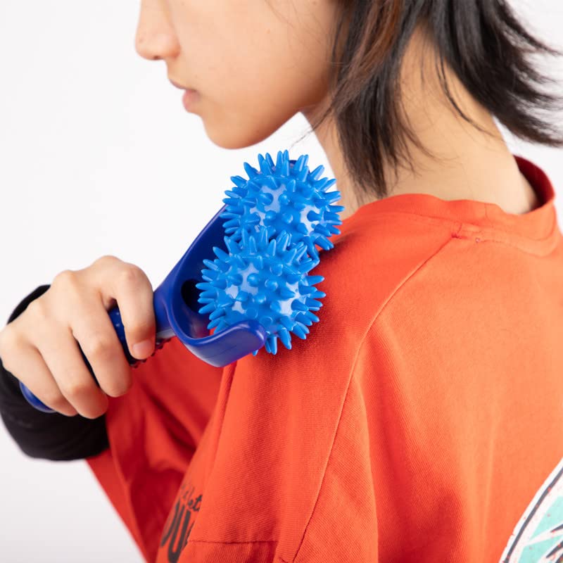 1Pcs Hand Held Massager Hand Held Back Massager Roller Manual Neck Massager Roller Neck and Shoulder Handheld Massager Neck Pain Relief Massager Massage Tool Blue