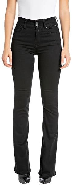 Replay Jeans da Donna Skinny Flare Fit New Luz Flare, 098 Nero, 25W x 30L