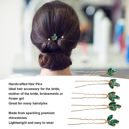 QANYEGN Green Crystal U Shape Hair Clips, Green Rhinestone Bridal Hair Pin - Image 4