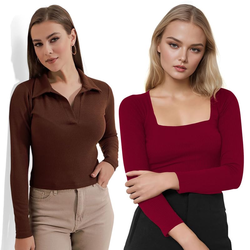 Women?s Solid Black Full Sleeve Tops ? Stylish Slim Fit Pack of 4 (Collared & Square Neck Design) Combo-04-Apple&Shakira-P-picture-30