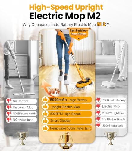 Image of Electric Spin Mop M2, 5000mAh, 110-Min Runtime, 800RPM Cordless Power Mop