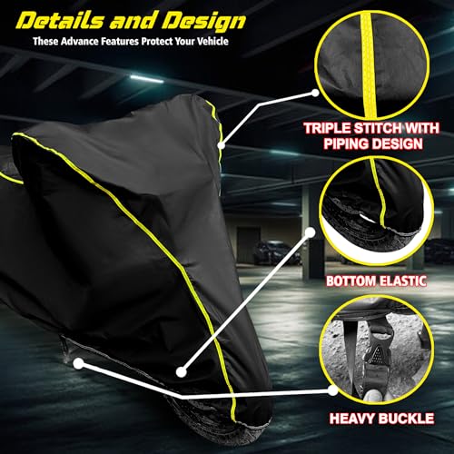 Image of Waterproof Two Wheeler Cover for Hero Splendor Plus| UV Proof, Heat Resistant & All Weather Protection | Black & Yellow Piping Color | Durable & Triple Stitched