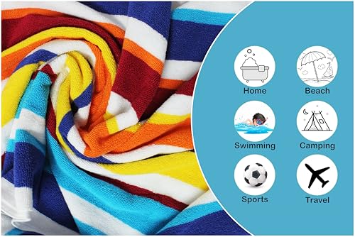 Image of ORIGINAL KIDS 6 Piece Towel Set - 2 Bath Towels, 2 Hand Towels, 2 Washcloths - 100% Cotton - Soft Absorbent Quick Dry - Durable Pool Shower Beach - Gift - Cabana Stripe Multi