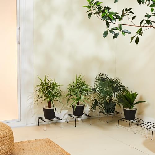 Image of Amazon Brand - Solimo Metal Flower Pot Stand (Black, Set of 8, Square) | Gamla Stand for Home | Plant Stand for Balcony | Premium Flower Pot Stand | Plant Stand for Living Room