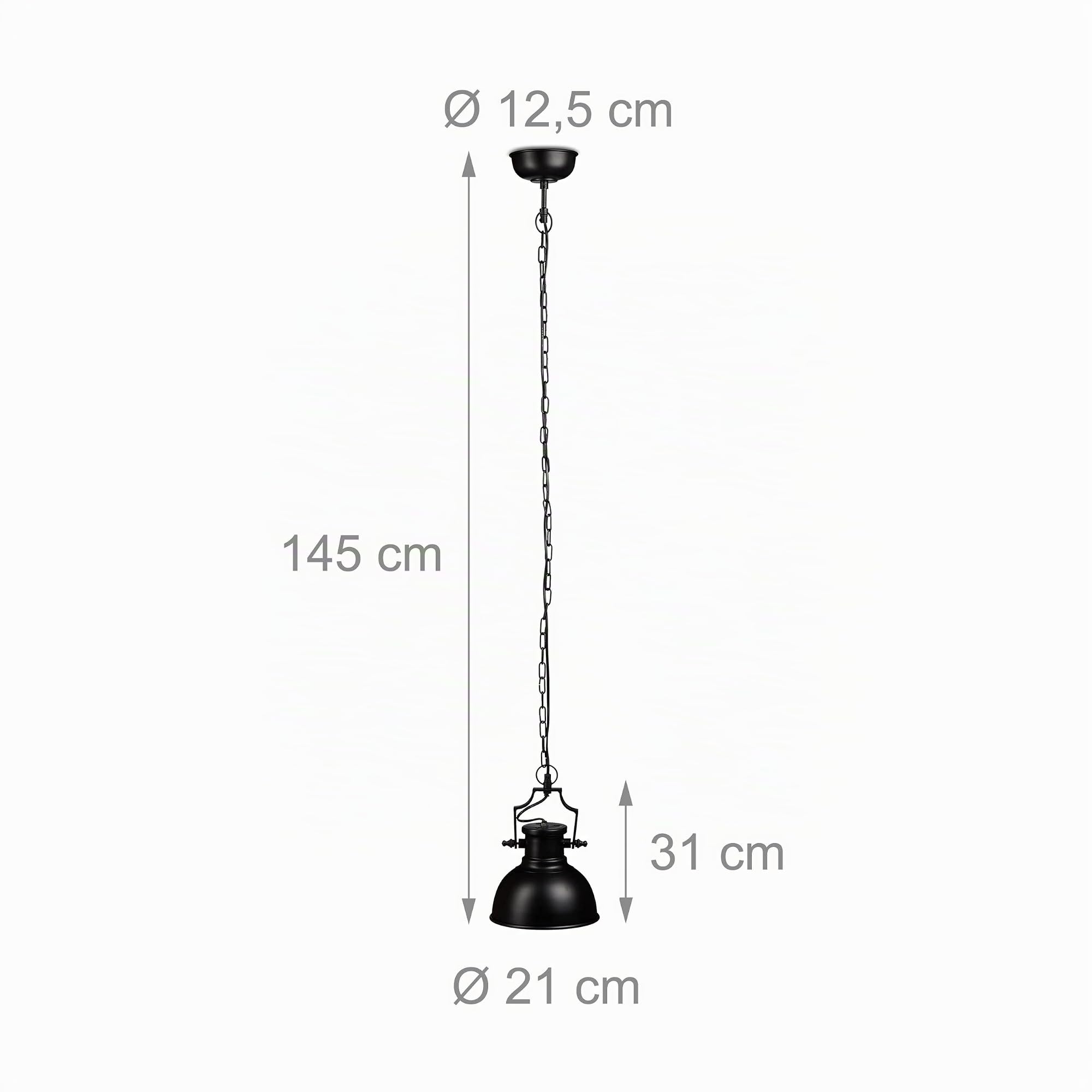 Relaxdays Lampada a sospensione stile industrial look retro shabby per sala da pranzo, LED, E27, lampadario Ø 21 cm nero