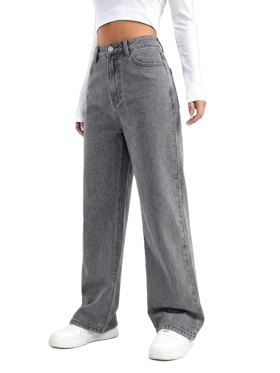 ruffkut Women Straight Fit Mid Rise Grey Jeans | Cotton Denim Casual Regular Fit Pants for Women | Classic 5 Pocket Stylish Jeans-picture-18