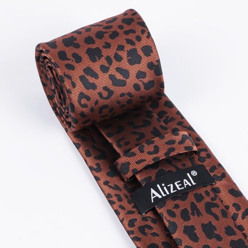 Image of Alizeal Men's Leopard Print Tie Set 3.15'' Necktie with Pocket Square Gift Box for Wedding and Fashion Occasions