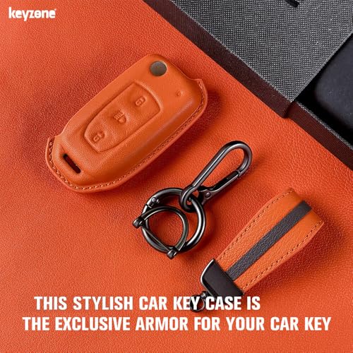 Image of keyzone royal leather key cover for Tata Curvv, Nexon, Harrier, Altroz, Punch, Safari, Tigor, Tiago, Zest, Bolt 3 button flip key