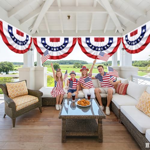 Image of 8 Pack 3x6 Ft American Pleated Fan Flags, USA Patriotic Half Fan Bunting Banners for Outdoor Porch, 250th Anniversary, Memorial Day, Independence Day, 4th of July Decorations