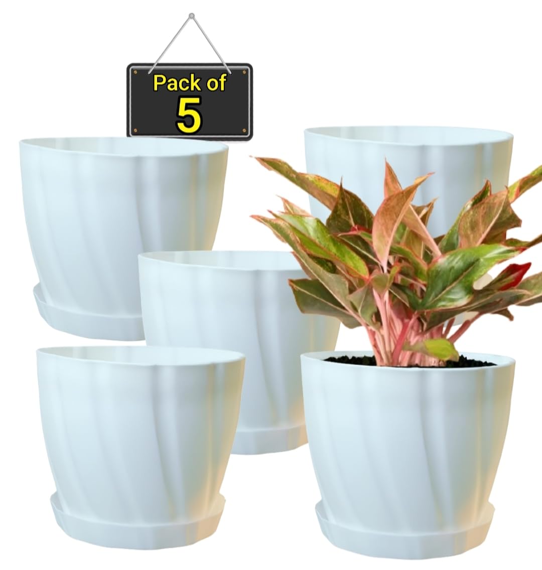 AGAMI Pack of 5 Premium Plant pots Flower pots Plant containers Set with Bottom Saucer Plates Trays for Indoor Outdoor Gardening Pots (White) (B0DD8WVPZ8) Amazon Price History, Amazon Price Tracker